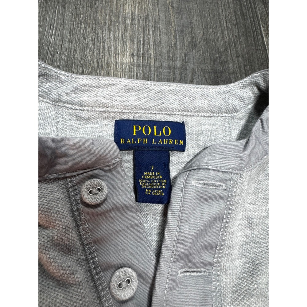 Polo Ralph Lauren Boys Gray Long Sleeve Henley Shirt Size 7 Cotton Pony Logo - Picture 2 of 3